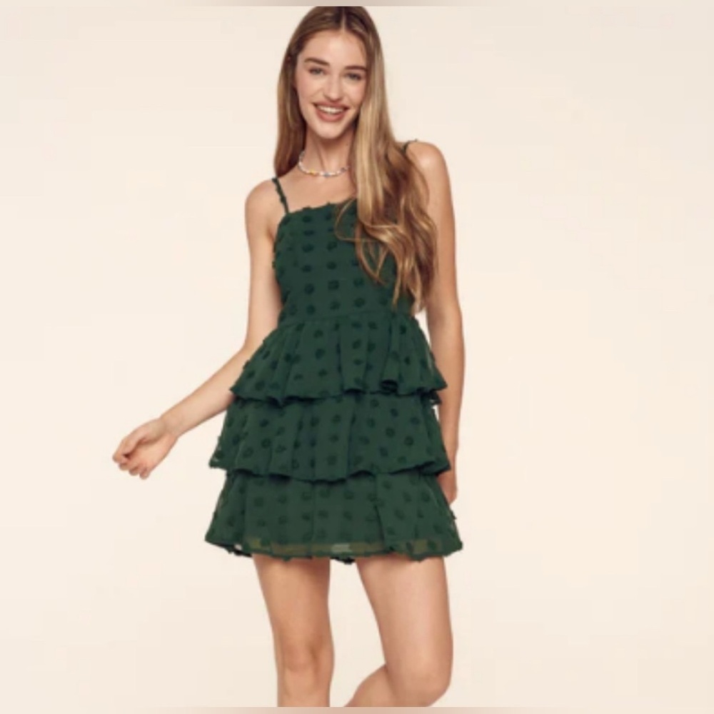 🌿 Trixxi Green Tiered Polka Dot Mini Dress - Francesca’s